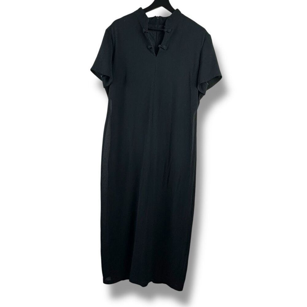 Hillard & Hanson Womens Size 16 Split Neck Maxi Dress Solid Black Elevated Basic